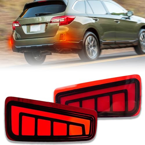 PGTOPONE LED Rear Bumper Reflectors Light Fog Brake Tail Lamps Compatible with Subaru Outback 2015-2020 Replace OEM Stock Reflector Sequential Turn Signal Side Marker Light (Red)