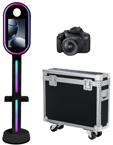 Appareil photo à miroir avec écran tactile de 39,6 cm avec étui de vol, lumière RVB pour fête, événement, location de mariage (noir, machine + appareil photo)