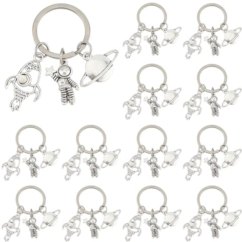 SUPERFINDINGS 16 portachiavi A Forma di Pianeta Astronauta, In Lega, con Ciondoli A Forma di Razzo Spaziale, con Portachiavi A Tema Spaziale, Bomboniere per Feste A Tema Astronauta, per Zaino.