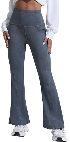 GRECERELLE Dambyxor, yogabyxor, joggingbyxor, hög midja, fritid, utsvängda jeans för kvinnor, sportbyxor, elastiska jazzbyxor, arbete, ledig, kontor, yogabyxor med fickor, Ljusblå, XXL