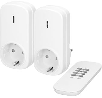Presa radio con telecomando, versione Schuko, set da 2, bianco, 1000 W, portata 25 m