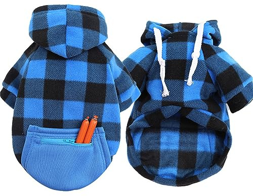 Karierter Hundepullover mit Kapuze für Hunde bis große Hunde für den Außenbereich, winddicht, dicke Weste, Pullover, Hundebekleidung, kaltes Wetter