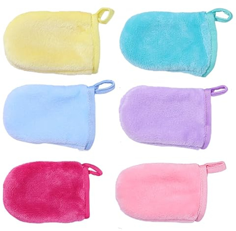 Bamyli Gants Démaquillants 6 PCS Flanelle Microfibre Lavable Réutilisable, Lingette Démaquillante Éponge Visage Coton Démaquillant Ultra-Doux Serviette Épais Nettoyage Quotidien du Visage