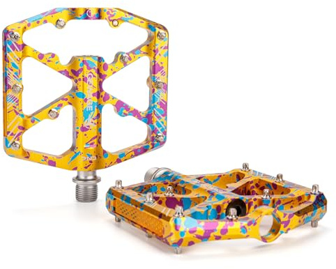GEWAGE Cykelpedaler med Reflexer – Halkfria MTB-pedaler i CNC-aluminium, 3 Förseglade Lager, 9/16” Plattformpedaler för MTB, Landsväg & E-Bike (Gold Color)