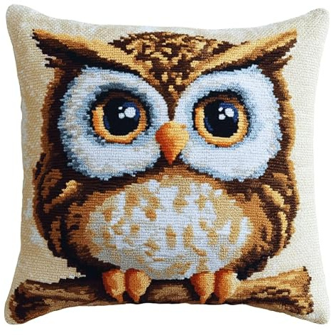 Taxpy Knüpfhaken-Set mit Eule für Erwachsene und Kinder, Anfänger, Knüpfkissen-Set,vorgedruckte Knüpfhaken,Teppich-Kits, Kreuzstich-Stickkissen für Zuhause,Sofa,Dekoration