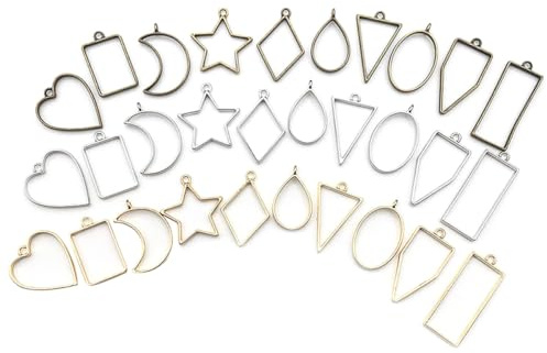 HOODANCOS 30 Stück Teiliges DIY Schmuckset Geometrische Legierungs anhänger Charm für Damen Kreative Metall hohlrahmen Anhänger zum Selbermachen von Halsketten Armbändern und