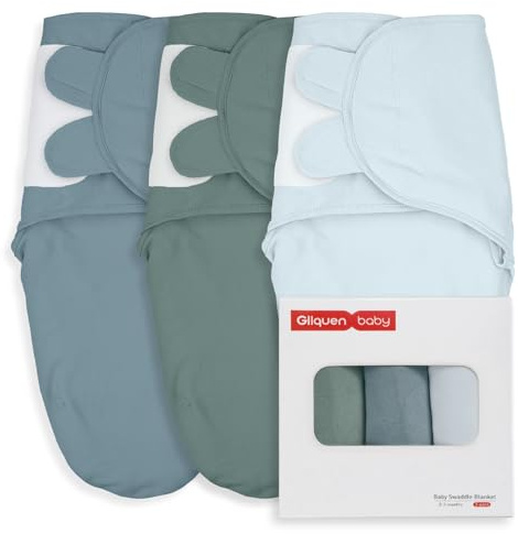 GLLQUEN BABY Swaddles Pucksäck baby 0–3 månader, 100 % ekologisk bomull baby sovsäckar för nyfödda, Öko-Tex 100 sovsäck för småbarn (lugn blå)