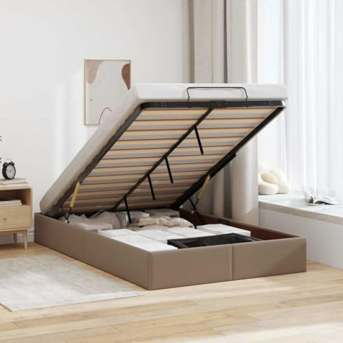 Hommdiy Ottoman-Bett Mit Stauraum Polsterbett Boxspringbett ohne Matratze Cappucino 120x190cm Kunstleder