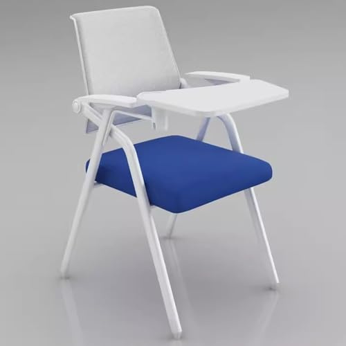 Vikbar träningsstol med skrivplatta och armstöd – blå konferens kontorsstol för hem och kontor användning bärbar surfplatta fåtöljstorlek: 55 x 50 x 86 cm