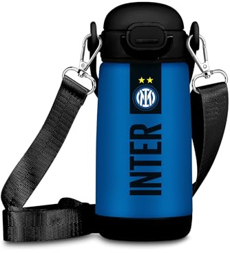 Seven Borraccia Kid Inter, Blu, 400 ml, Acciaio Inox, BPA free, Ermetica, Tenuta Stagna, A prova di perdite, Caldo 12h/Freddo 24h, Tracolla inclusa, Scuola, Sport, Viaggi, Per ragazzi, Idea regalo