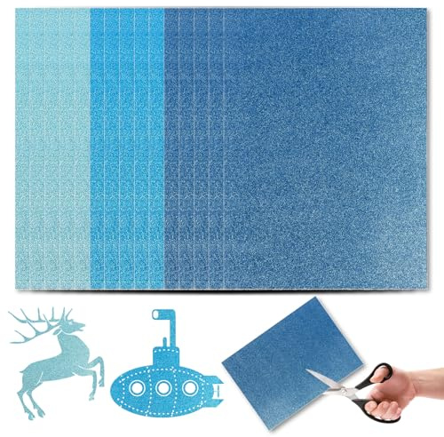Glitzerpapier zum Basteln A4, 15 Blatt Blau 250g/m² Glitzerkarton, Bastelpapier Bunt für Kinder, Glitter Papier für DIY Basteln, Scrapbook Papier, Origami & Karten