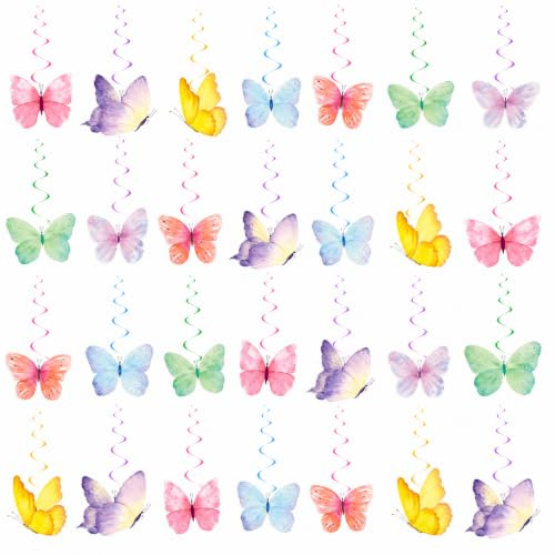 28 Stück Schmetterling Hängende Wirbel, Bunte Schmetterlinge Deko zum Aufhängen, Frühlingsdeko für Geburtstag, Sommer Party, Hochzeit und Garten, Papier Schmetterling Wirbel