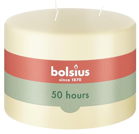 Bolsius Candela a Colonna XXL a 3 stoppini – Avorio – Multi-stoppino – Lunga Durata di combustione di 50 Ore – Extra Grande – Senza Profumo – Cera Naturale e vegana – 10 x 15 cm