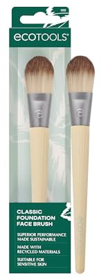 EcoTools Classic Foundation Face Brush, For Liquid, & Cream Foundation, Flat Foundation Brush For Natural Makeup, Buildable Coverage, Synthetic Bristles, Vegan & Cruelty- Free