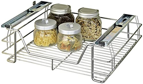 WENKO Maximex Coulisse d'armoire Midi, Panier Extensible pour Un Espace de Rangement supplémentaire, en Acier chromé, 51 x 18,5 x 40 cm