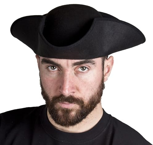 Adults Black Tricorn Hat Pirate Highwayman Town Cryer Dick Turpin Fancy Dress Perfect for Any Party - 1x Tricorn Hat