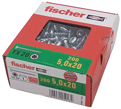 Fischer Power-Fast, 5 x 20, HalbrundkopfVG TX, verzinkt, blau, 652802, 200 Stück