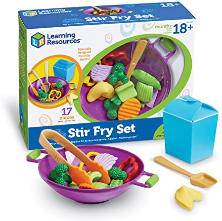 Learning Resources New Sprouts Stir Fry Set, Pretend Play Toy for Toddlers, Preschool Learning Toys, Kitchen Play Toys for Kids