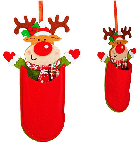 alles-meine.de GmbH 1 Stück XL - Pantoffel/Weihnachtssocke & Filzstrumpf - 3-D Effekt - Rentier/Elch - Filz Nikolausstiefel/Filzschuh - Nikolausstrumpf/Weihnachtsst..