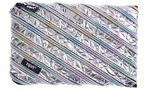 ZIPIT Großes Federmäppchen, Metallic-Make-up-Tasche, Silber-Regenbogenfarben
