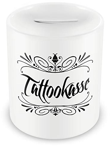 Samunshi® Sparschwein Tattoo Spardose Schwarz Weiß - Tattookasse mit Schnörkel - als Gutschein Tattoo Geschenkideen Spardose Tattoo Money Witzig