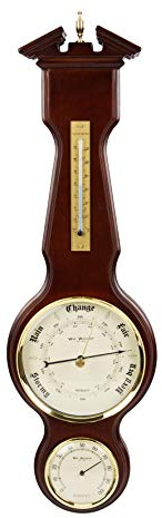 DIWW Banjo Wooden Wall Barometer Thermometer Hygrometer Weather Station Mahogany