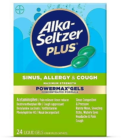 Alka-Seltzer Plus Maximum Strength Power Max Sinus, Allergy and Cough Medicine for Adults and Children 12 Years and Older - Relieves Symptoms from Allergies, Colds or Hay Fever, 24 Count