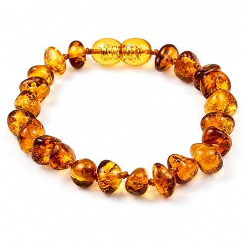 SilverAmber Jewellery UK New Baltic Amber Anklet Bracelet Cognac - Handmade 100% Genuine Amber Polished Beads - Premium Quality - Sizes 12-27 CM - (Size: 15 CM)