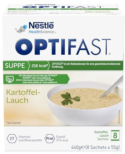 OPTIFAST® Diät Suppe Kartoffel Lauch zum Abnehmen | eiweißreicher Mahlzeitenersatz mit wichtigen Vitaminen und Mineralstoffen | schnell zubereitet und lecker im Geschmack | 8 x 55g