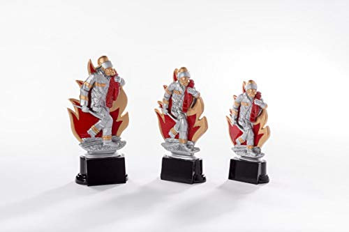 Henecka Feuerwehr-Pokal, Resinfigur Feuerwehr, Silber mit rot und Gold, mit Wunschgravur, Größe 18 cm