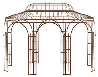 ELEO Pavillon Verona rostoptik - oval 3x4 m Rankpavillon für den Garten handgeschmiedet Schmiedeeisen luxuriös - Gartenpavillon Metall stabil rost Edelrost - für draußen Winterfest