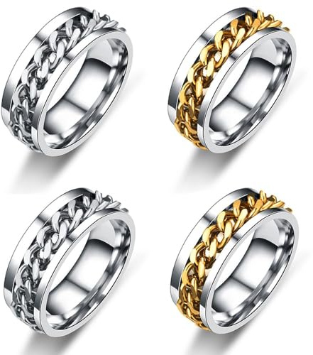 Youery Fingerringe Flaschenöffner, 4 Stück, 8 mm, Zwei Farben | Tragbare Kettenringe, Korkenzieher Werkzeug, Drehbare Kette, Titan Stahlring, Kreatives Geschenk