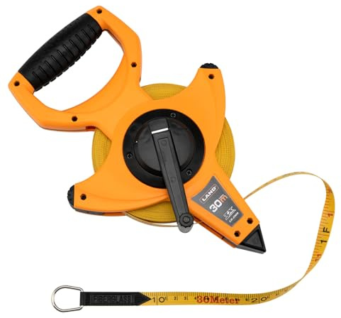 LAND 100FT/30M Heavy Duty Fiberglass Tape Measure - 1/2-Inch Wide, Dual Inch/Metric Scale, Durable Open Reel Measuring Tape for Surveying, Engineering, Runway Construction