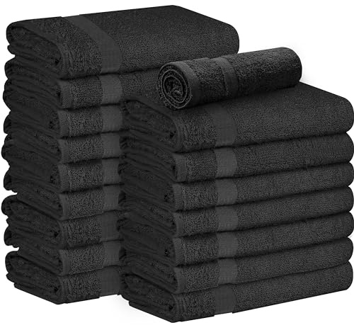 ZOYER Cotton Salon Towels (24 Pack, Black) - Not Bleach Proof Gym Towel - Hand Towel - 16 inches x 27 inches - Ring Spun-Cotton, Maximum Softness and Absorbency, Easy Care