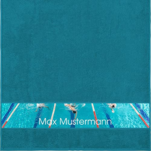 Manutextur Duschtuch mit Namen - personalisiert - Motiv Schwimmen 2 - viele Farben & Motive - Dusch-Handtuch - Petrol - Größe 70x140 cm - persönliches Geschenk mit Wunsch-Motiv und Wunsch-Name