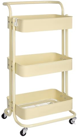 T-LoVendo Carro De Cocina Metalico con Ruedas. Carrito Auxiliar Multiuso.3 Cajones de Almacenamiento. 85x43x37cm. Ideal para Frutas, Verduras, Cocina, Salón, Oficina. Color Beige