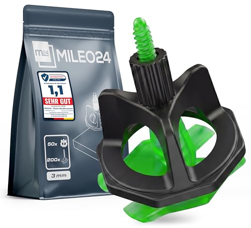 MILEO24 Fliesen-Nivelliersystem Fugenkreuze Set I 200 x 3mm Gewindelaschen + 50 Zughauben I Verlegehilfe Fliesenkeile - Satz I Fugen AUSWAHL 1-3mm