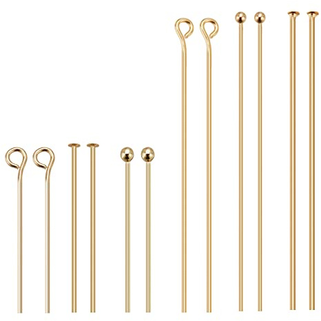 BENECREAT 144 Stück 3 Stil 18 Karat Vergoldetes Messing Kugelkopfstifte Und Flachkopf-Ösenstifte Schmuckherstellungsset Zum Basteln von Ohrringen Und Armbändern 2 Größe/Stil