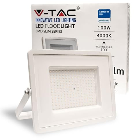 V-TAC Faro LED da Esterno 100W con Chip Samsung - [ULTIMA GENERAZIONE] - IP65-8200 Lumen - Proiettore Faretto LED Esterno Colore Bianco - Impermeabile - Luce Bianco Naturale