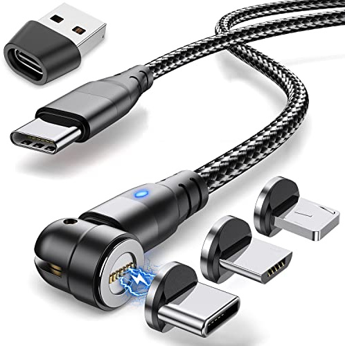 Krsende Magnetisches Ladekabel 2M, 6-in-1 USB-A/USB-C auf Typ-C/Micro-USB Magnet Schnellladekabel 60W, 360°&180° Drehbar, Kompatibel mit Typ-C, Micro-USB Geräten
