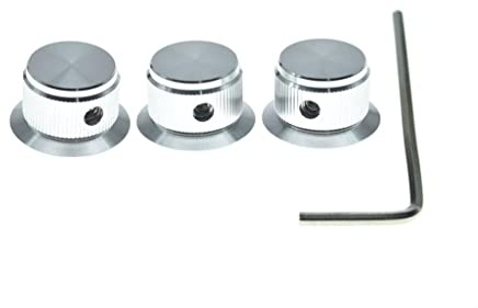 KAISH 3 x Aluminium-Potentiometer-Drehknöpfe, 6,35 mm (1/4 Zoll), universeller Zylinderknopf, Klingelknopf mit Stellschraube für Gitarre/Bass/AMPS/Vorverstärker, Silber, ohne Indikator