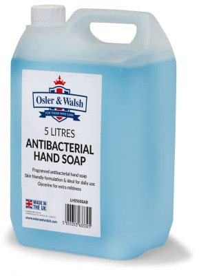 Osler & Walsh 5 Litre Antibacterial Blue Hand Soap, Lightly Fragranced Hand Wash for Home, School and the Workplace. Hydrates & Softens Skin, Non-Sticky Liquid Hand Soap Protects Skin From Dryness