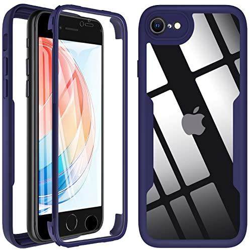 Hensinple Für iPhone SE 2022 Hülle, iPhone SE 2020 / iPhone 7/8 Handyhülle Mit Eingebautem Displayschutz, 360° Stoßfest Robust Case Schutzhülle für iPhone SE 2022/SE 2020/7/8 4.7 Zoll, Blau