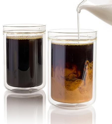 Brod & Taylor Double-Wall Insulated Glass Coffee/Tea Tumblers (Set of 2, 12oz / 350ml)