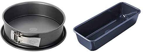 Dr. Oetker 2601 Oetker Spring-/Kuchen-/Backform, Ø 26 cm, grau & Kastenform 30 cm Back-Liebe Emaille – Schnitt- & Kratzfeste Backform – 30er Kasten Brotbackform in Dunkelblau