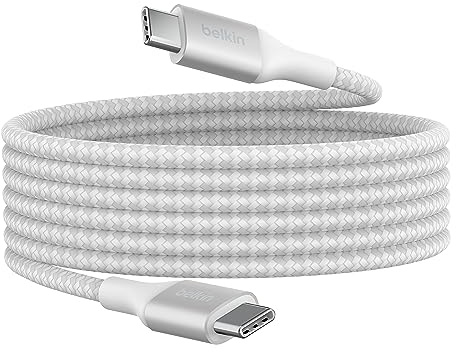 Belkin BoostCharge USB-C-auf-USB-C-Ladekabel, Schnellladekabel mit 240 W Power Delivery, USB-IF-zertifiziert für iPhone 16, iPhone 15, MacBook Pro, Chromebook, Samsung Galaxy, iPad, 2 m – Weiß