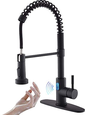 OWOFAN Touchless Kitchen Faucet with Pull Down Sprayer LED Light Single Handle Kitchen Sink Faucet Motion Sensor Smart Hands-Free Black
