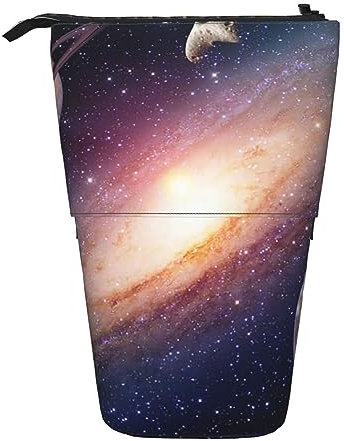 BTCOWZRV Universum Galaxie Weltraum Federmäppchen Gedruckt Stehend Bleistift Fall Teleskop Bleistift Halter Fall Niedlich Schreibwaren Fall Büro Organizer Mit Reißverschluss, Schwarz , Einheitsgröße