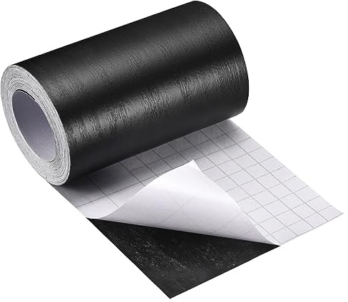 QUARKZMAN Madera Grano Cinta 5.91 x16 Pies Pared Papel Borde Adhesivo Autoadhesivo Madera Grano Reparación Parche con Raspador para Pared Esquina Mesa Puerta Sofá Muebles (Negro)