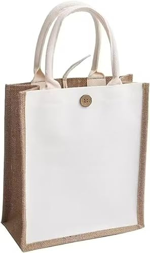 Borsa in iuta riutilizzabile, borsa regalo in iuta con maniglie, borsa da spiaggia resistente all'acqua, borsa da shopping in linen, naturale, 30 x 26 x 13 cm